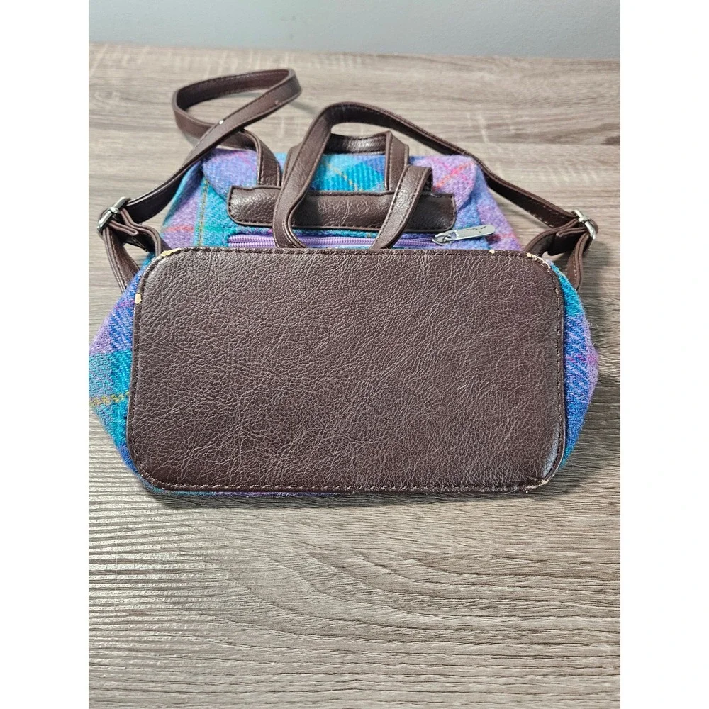 Glen Appin Harris Tweed Wool Plaid Small Backpack Purple Teal Blue Brown Tartan